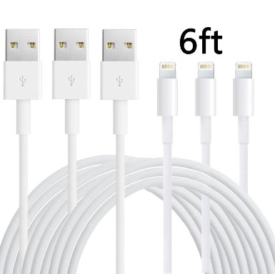 GOLDEN-NOOB 3Pack 6FT 8Pin Lightning Cable USB Cord Charging Cable for iPhone 6/6s/6 Plus/6s Plus/5/5c/5s/SE,iPad iPod Nano iPod Touch(white)