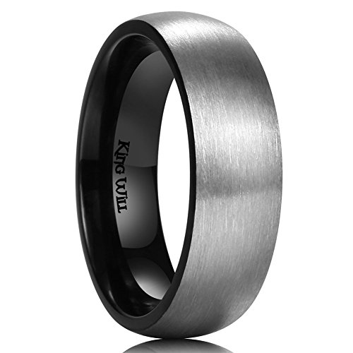King Will 7MM Titanium Ring Brushed Black Plated Comfort Fit Wedding Band For Men