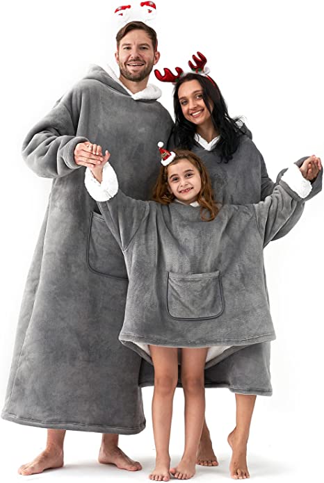 Hansleep Wearable Blanket Hoodie for Kids, Hoodie Blanket with Pockets and Sleeves Sweatshirt for Teens as A Gift - Grey Kids