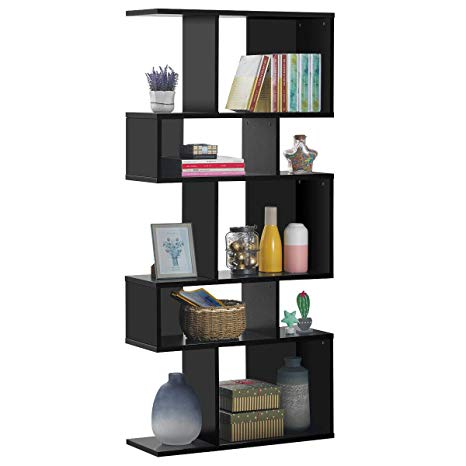 Giantex Freestanding Ladder Bookcase, 5 Cubes Corner Storage Bookshelf, 5-Layer Shelves Closet Organizer Rack Display Cabinet (Black)