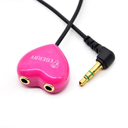 eBerry® 3.5mm 6 Inches Headset Adapter Headphone Splitter Speaker Splitter Headphone 1 in 2 out 1 Device for 2 People (Pink)