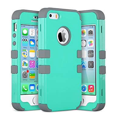 ULAK SE Case,iPhone 5S Case, Anti Slip Shock Resistance Protective Cover with Hybrid High Soft Silicone   Hard PC Case for Apple iPhone 5/5S/SE (Light Green Grey)