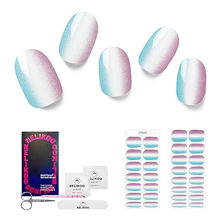 Semi Cured Gel Nail Strips, 30 pcs Gel Nail Stikers, Gel Nail Wraps Semi Cured, Salon-Quality, Easy to Apply, 2 Weeks Long Lasting (Wonderland)