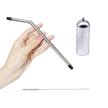 Lyrides 304 Stainless Steel Drinking Straw Portable and Folding Ultra Long 9 Inch Metal Drinking Straw Reusable Straws with Cleaning Brush (Silver)