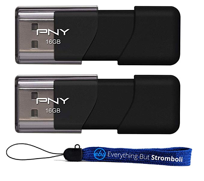 PNY 16GB Attache USB 2.0 Flash Drive (Two Pack Bundle) (Model: P-FD16GATT03-GE) Plus (1) Everything But Stromboli (TM) Lanyard