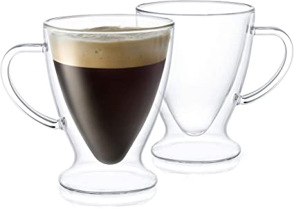 JoyJolt Declan Irish Double Wall Insulated Glasses Espresso Mugs Set of 2 Espresso Cups 5-Ounces.