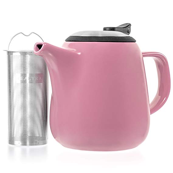 Tealyra - Daze Ceramic Teapot Pink - 27-Ounce (2-3 Cups) - Small Ceramic Teapot with Stainless Steel Lid Extra-Fine Infuser for Loose Leaf Tea - 800ml