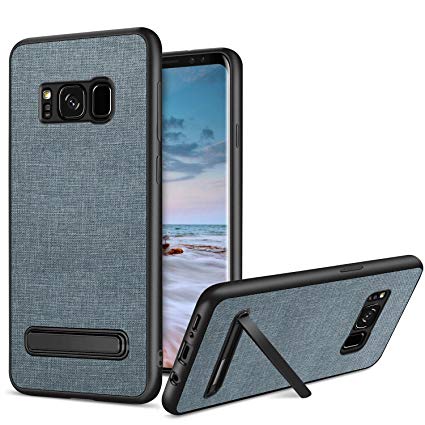 BENTOBEN Case for Samsung Galaxy S8 Kickstand Protective Cases Slim Fit Shockproof Cell Phone Cases Heavy Duty Hybrid Dual Layer Soft TPU Bumper Fabric Hard PC Cover with Lanyard - Blue Grey