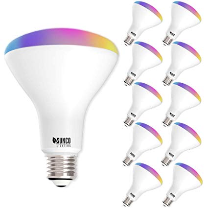 Sunco Lighting 10 Pack WiFi LED Smart Bulb, BR30, 8W, Color Changing (RGB & CCT), Dimmable, 650 LM, Compatible with Amazon Alexa & Google Assistant - No Hub Required