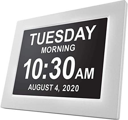 American Lifetime [Newest Version] Day Clock - Extra Large Impaired Vision Digital Clock with Battery Backup & 5 Alarm Options - White