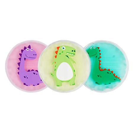 Kids Ice Pack for Boo Boos, Premium Round Cartoon Reusable Ice Packs, Hot Cold Pack for Kids-Relief Pain, Sore Joints, Fevers, Teething | Neck, Head, Arms, Legs, Body (3 Packs Dinosaur)