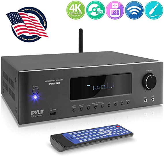 1000W Bluetooth Home Theater Receiver - 5.2-Ch Surround Sound Stereo Amplifier System with 4K Ultra HD, 3D Video & Blu-Ray Video Pass-Through Supports, MP3/USB/AM/FM Radio - Pyle PT696BT