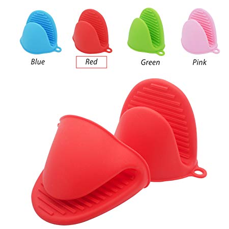 Silicone Heat Resistant Cooking Pinch Mitts, Mini Oven Mitts, Gloves, Cooking Pinch Grips, Pot Holder and potholder for kitchen, by Topshome (Red)