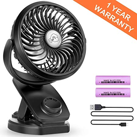 LEVIN USB Desk Fan for Prams - Portable Mini Clip on Fan Cooling Quiet, Adjustable and Rechargeable with 4400mA Battery, Ideal for Home, Office and Outdoor (Max 40 Hours)