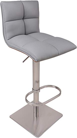 AC Pacific Contemporary Hydraulic Height Adjustable Stainless Steel Swivel Bar Stool Chair, 22"-32", Gray