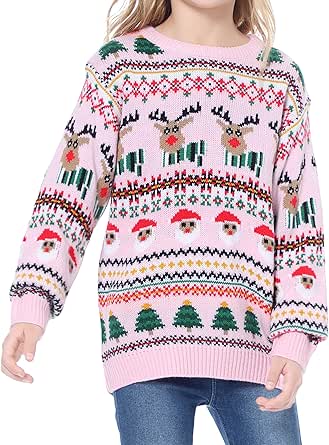 Christmas Rudolph Cute Reindeer Santa Snowman Knitted Ugly Sweater Pullover Jumper for Children Boy Girl