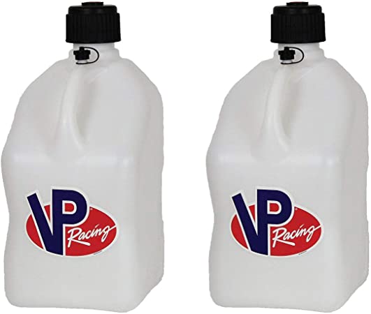 VP Racing Fuel 3522 Motorsport 5.5 Gallon Square Plastic Utility Gas Can White with Close Trimmed Cap and Neck for Tight Seal, White (2 Pack)