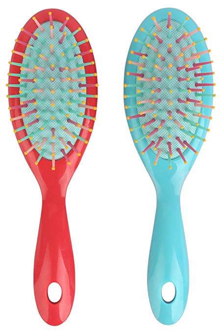 Mantello Wet and Dry Detangle Hair Brush Kids Small Brush (Pink and Blue, 2 Pack)