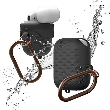 elago AirPods Waterproof Hang Active Case [Black] - [Waterproof][Dust Proof][Extra Protection] [Added Carabiner] - for AirPods Case