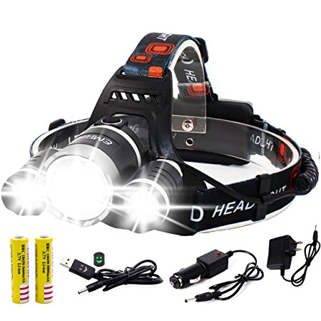 EMIDO LED Headlamp 5000 Lumen Flashlight, 4 Modes Rechargeable 18650 Headlight Flashlights, Waterproof Hard Hat Light, Bright Head Lights, Running or Camping Headlamps
