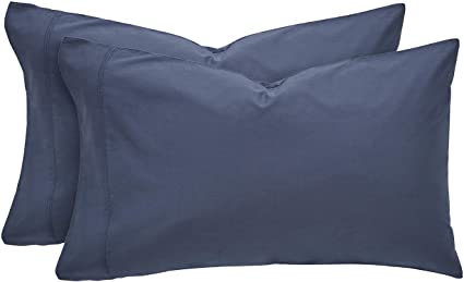 Rivet Easy Care, 100% Percale Cotton, Envelope Closure Pillowcase Set, Denim Blue, Standard, Set of 2