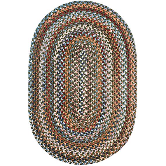 Super Area Rugs Tribeca Textured Braided Rug 100% Wool Rug Thick & Soft Green & Blue Mix Casual Carpet, 8' X 11' Oval