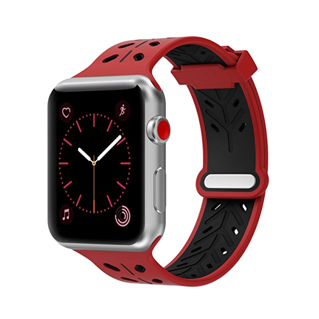 Yearscase New Style 42MM Soft Silicone Sport Strap Replacement Wristband Bracelet for Apple Watch Series 1 / 2 / 3, Nike , Sport, Edition (Red / Black)