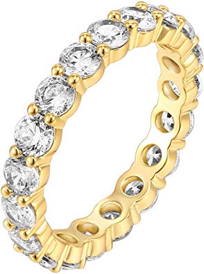 PAVOI 14K Gold Plated Cubic Zirconia Rings | 3.0mm Eternity Bands | Gold Rings for Women