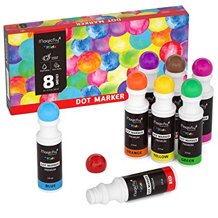 Washable Dot Markers, Magicfly 8 Colors Non-Toxic Paint Marker for Kids, Water-Based Dab Marker for Toddlers, Dauber Marker Perfect for Preschool Art Supply