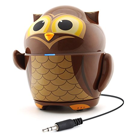 Cute Animal Rechargeable Portable Speaker with Passive Subwoofer (Groove Pal Owl) Speaker for Kids by GOgroove - Stereo Drivers, Retractable 3.5mm AUX Cable - Plug Into Tablets, Phones, & more