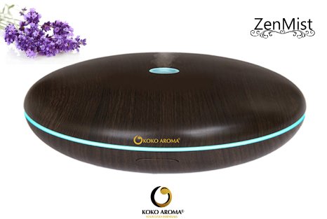 KOKO AROMA Wood Grain Aromatherapy Essential Oil DiffuserHumidifier - Zen Mist 350ml 12 Hour Run Time - Spa Vapor with Controllable Lighting - eBook included Dark Wood