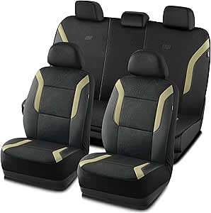 Skechers Memory Foam™ Car Seat Covers, Air Cool Mesh Thick Seat Covers, Seat Cover Full Sets, Airbag Compatible, Automotive Comfort & Protection for Most Cars,Vans,Trucks, SUVs(Beige,Full Set)