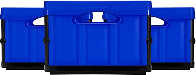 CleverMade CleverCrates 32 Liter Collapsible Storage Bin/Container: Solid Wall Utility Basket/Tote, Royal Blue, 3 Pack