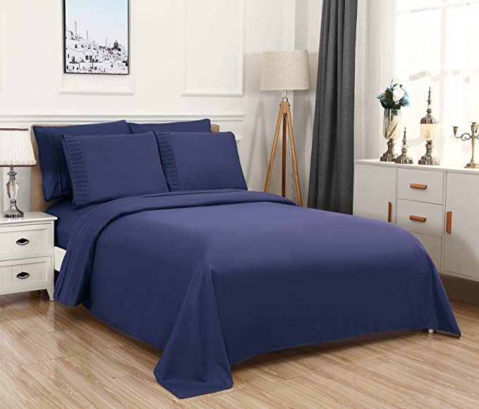 Bed Sheets Set by Bamboo Home, Natural Bamboo Viscose Rayon Blend Solid Double 4-Piece Bed Sheets Set with 15 inch Extra Deep Pockets, Healthy Hypoallergenic and Antibactial Eco Friendly Cool Comfortable Ultra Soft Silky Egyptian Comfort Bamboo Bedding Sheets-Wrinkle/Fade/Stain Resistant (w/ 4 Pillowcases) (Double, Navy Blue)