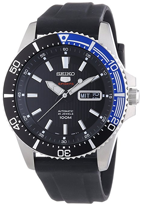 Seiko 5 SRP555 Automatic Black Dial Black Rubber Band Watch