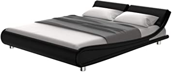 N / A Queen Platform Bed, Fabric Upholstered Full Bed Frame, Modern Mattress Foundation with headboard (Black, Queen)