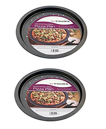 2 x Large Non Stick Vented Pizza Pan Oven Baking Tray 35cm x 2cm Carbon Steel