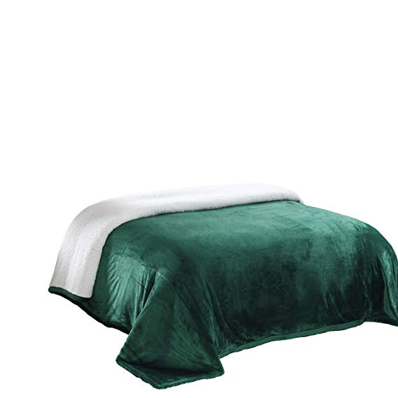 Chezmoi Collection Micromink Sherpa Reversible Throw Blanket (King, Hunter Green)