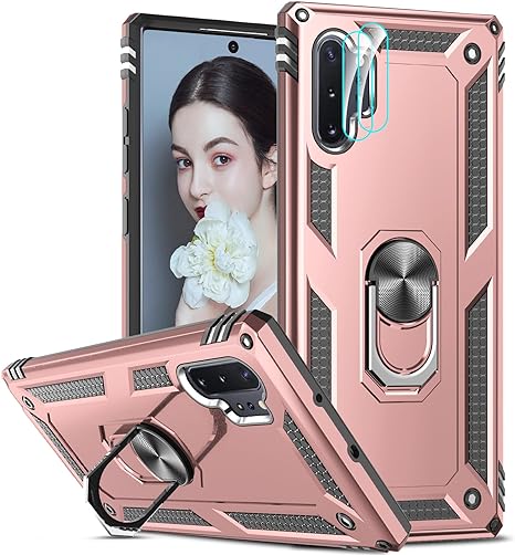 LeYi for Galaxy Note-10-Plus Phone Case: Samsung Note 10 Plus Case with [2 Pack] Camera Lens Protector, Heavy Duty Shockproof Note 10 Plus Case Cover with Ring for Women Men, Rose Gold