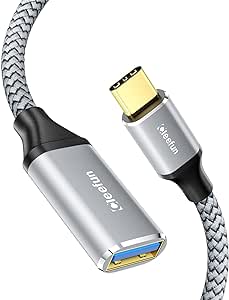 CLEEFUN USB C to USB 3.0 Adapter Cable 3.3ft, USB C Male to USB Female OTG Cable 5Gbps for MacBook Pro/Air iPhone 15 Plus 15 Pro Max and Galaxy S23 S22, Pixel, USB-C Laptop Tablet, Grey