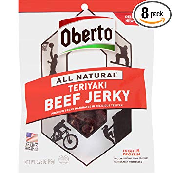 Oberto All Natural Teriyaki Beef Jerky, 3.25-Ounce Bag (Pack of 8)