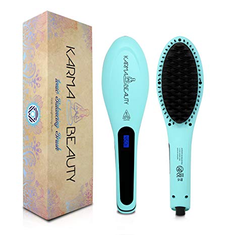 Hair Straightener Brush | Anti – Scald Feature | Ionic Ceramic Technology | Faster Heating | LCD Screen | Auto Shut Off | Karma Beauty |(Turquoise)