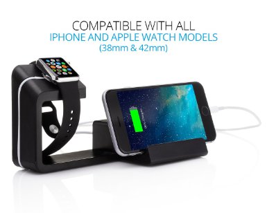 Element Works Dual 2-in-1 Charging Stand & Dock for Apple Watch and Apple iPhone. Complete with 2 built-in USB ports and wall charger. Compatible with all Apple Watch & iPhone models.