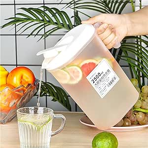 2.5L Plastic Pitcher With Lid and Handle, U-Shaped Outlet Pitcher For Party Home, Clear Beverage Bucket For Hot/Cold Beverages Water Brew Juice, Dishwasher-Safe(2.5 L)