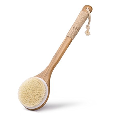 Uarter Bath Body Brush Wooden Bristles Scrubber Body Massager with Long Handle
