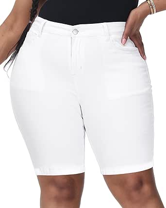 Gboomo Womens Plus Size Bermuda Shorts High Waist Shorts Skinny Stretchy Comfy Chino Shorts