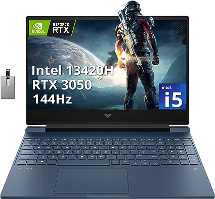 HP Victus Gaming Laptop, 15.6'' FHD 144Hz IPS Display, Intel Core i5-13420H, NVIDIA GeForce RTX 3050, 16GB RAM, 1TB PCIe SSD, Backlit Keyboard, Wi-Fi 6, HD Camera, Win 11 Pro, Blue, 32GB USB Card