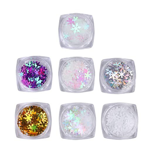 LEORX 7 Box Snowflake Sequins Holographic Snowflake Christmas Nail Glitter Flakes Acrylic Nail art Accessories for Women