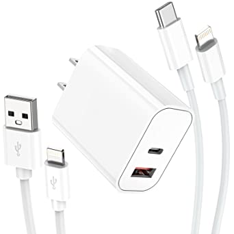 USB C Charger, 30W Sundix iPhone Charger A C Dual Ports with 3FT C to Lightning Cable & 3FT USB-A to Lightning Cable [MFi Certified], Compatible with iPhone 13/12/11/XS/XR/X/8 and More