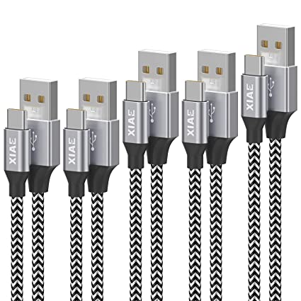 XIAE USB C Cable, 5-Pack 1/1/2/2/3M Type C Fast Charger Charging Cable Nylon Braided Android Cable Compatible with Samsung Galaxy S10/9, Huawei P30/20/,Xiaomi,One Plus,Google Pixel etc. (Black&White)